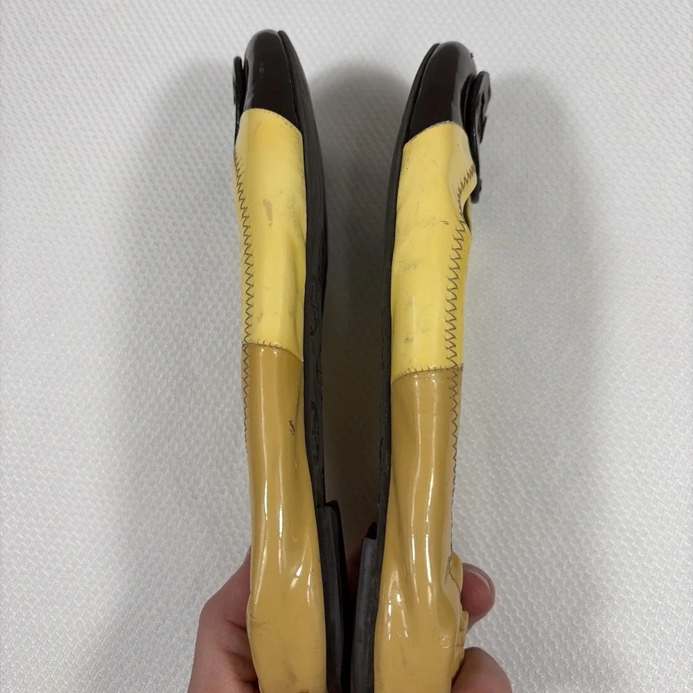 TORY BURCH Women's 7.5‎ - Beige & brown patent leather ballet flats shoes MINNIE